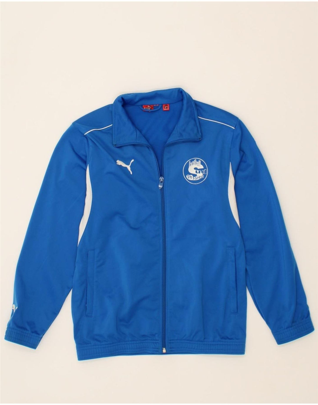PUMA Boys Graphic Tracksuit Top Jacket 11-12 Years Blue Polyester Vintage Puma and Second-Hand Puma from Messina Hembry 