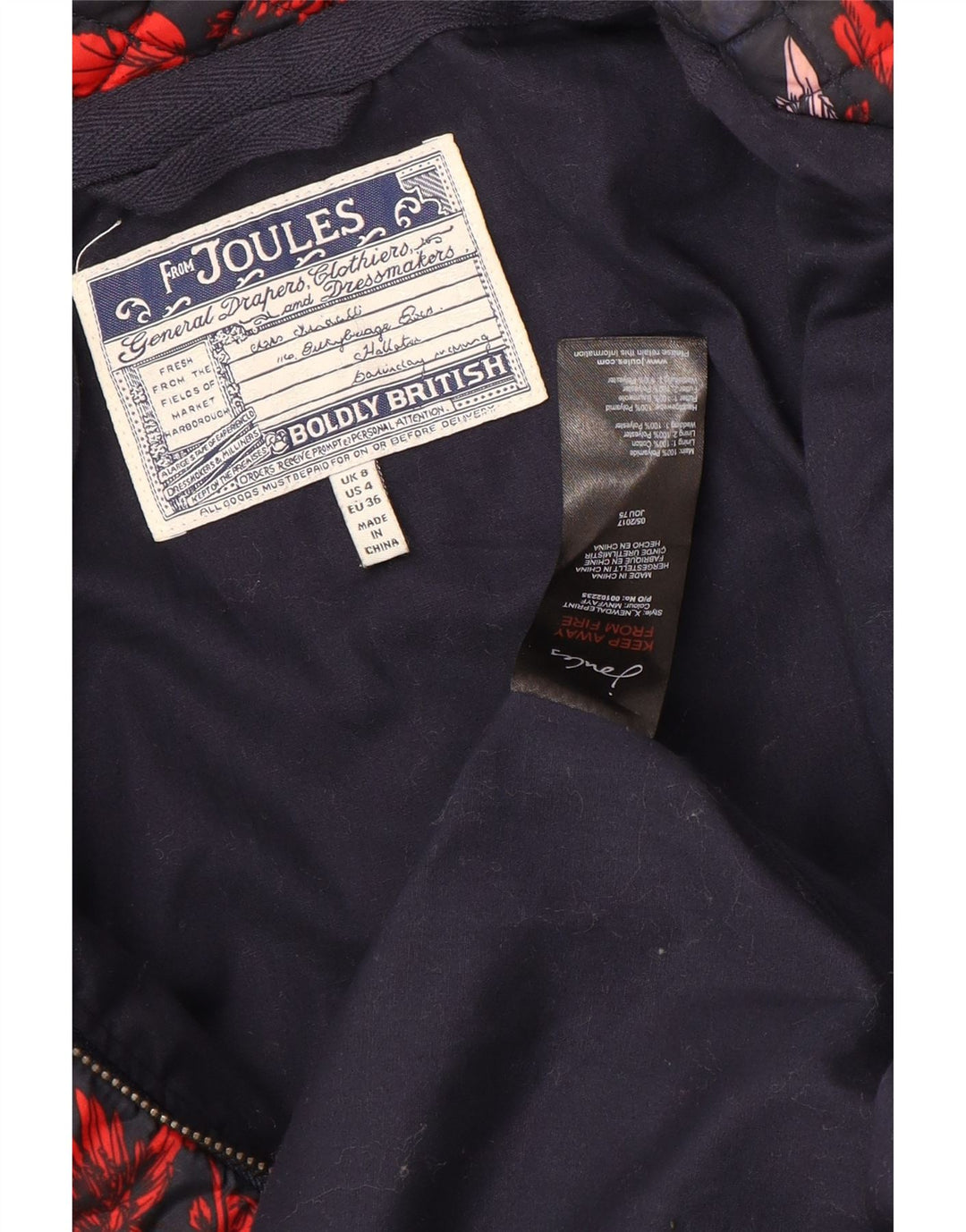 Женская стеганая куртка Joules UK 8, маленькая, темно-синяя с цветочным принтом, полиамид