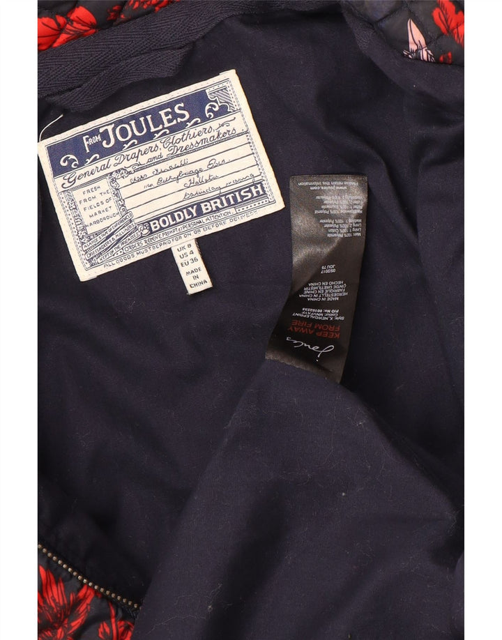 Женская стеганая куртка Joules UK 8, маленькая, темно-синяя с цветочным принтом, полиамид