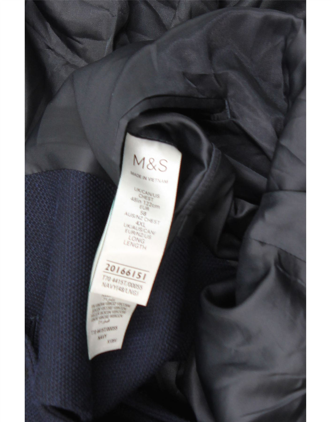 Мужской пиджак Marks & Spencer с 2 пуговицами UK 48 2XL Темно-синий полиамид