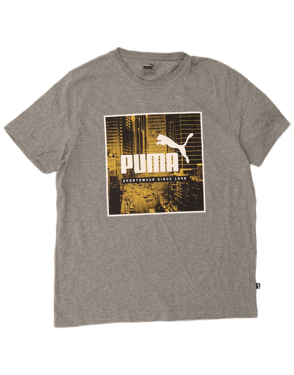 Мужская футболка с рисунком Puma XL, серый хлопок с крапинками