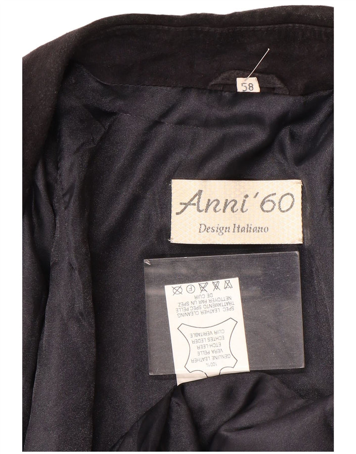 Винтажная мужская замшевая куртка-бомбер IT 58 4XL Темно-синяя кожаная