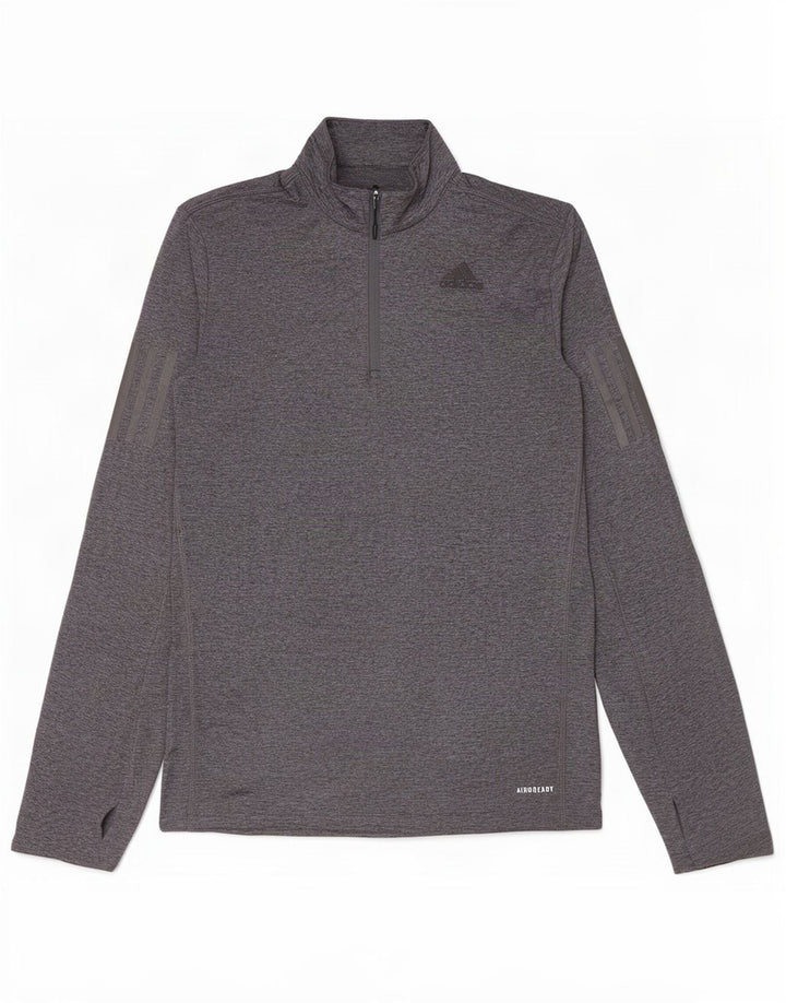 Мужской топ Adidas Aeroready с воротником на молнии и длинными рукавами, маленький серый полиэстер с крапинками