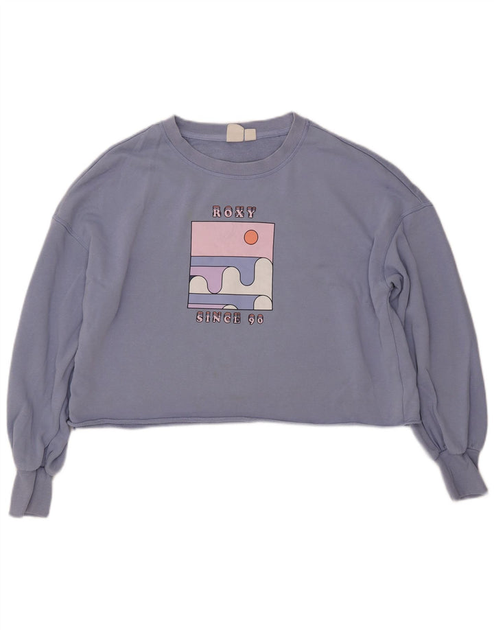 Женский укороченный свитшот оверсайз с рисунком ROXY, Великобритания 16, большой синий цвет