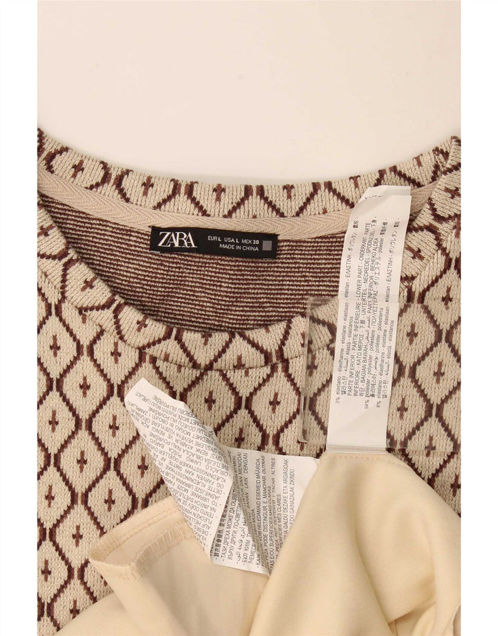 Женское платье прямого кроя Zara UK 16, большой размер, бежевый, полиэстер с геометрическим рисунком