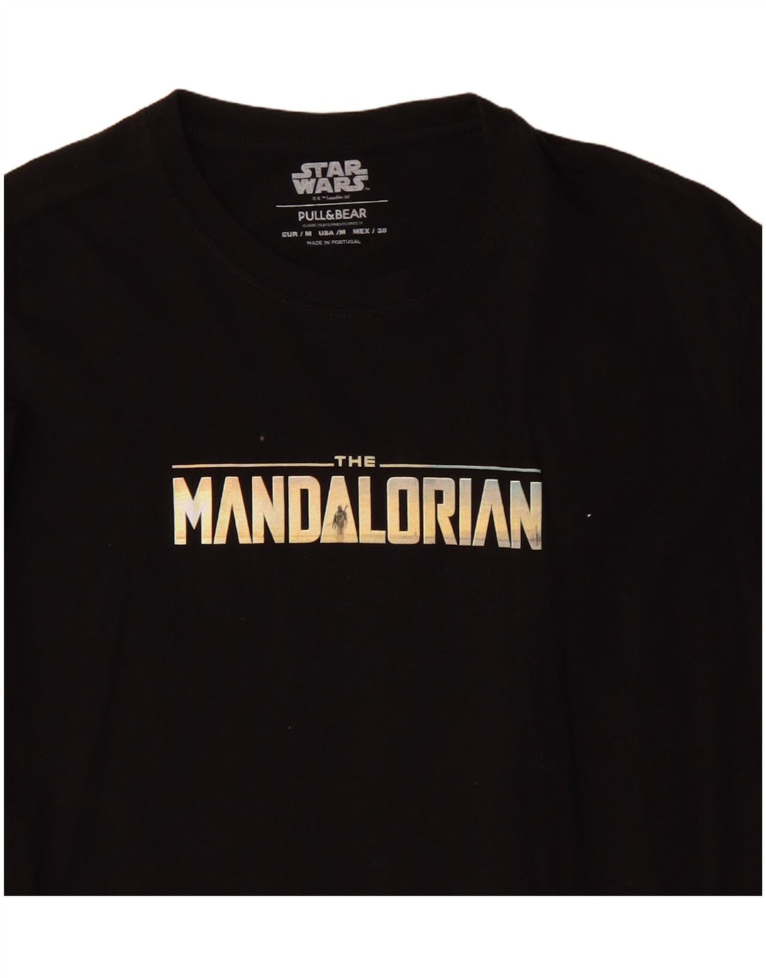 Мужская футболка с рисунком Pull & Bear, хлопковый топ среднего размера, черный