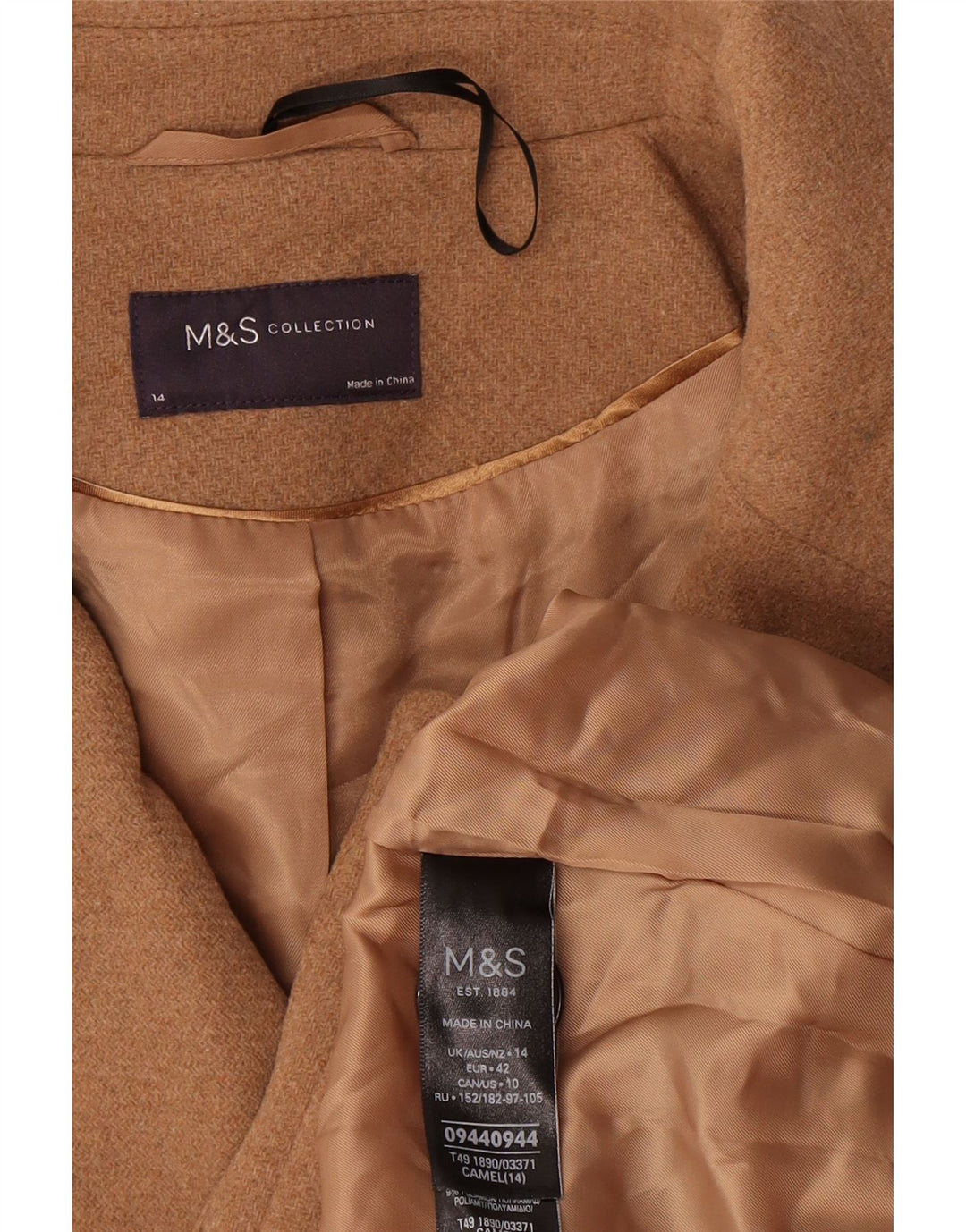 Женское бушлат оверсайз Marks & Spencer UK 14, большой, бежевый, шерстяной