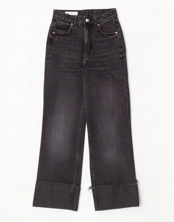 Женские широкие джинсы с завышенной талией Zara EU 32 2XS W22 L28, черный хлопок