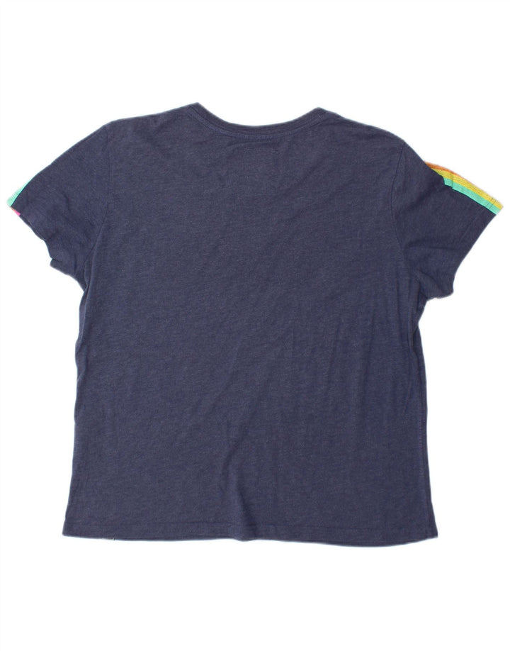 SUPERDRY Женская футболка с рисунком Top UK 16, большой темно-синий хлопок