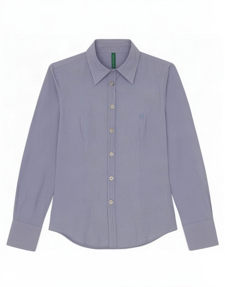 Женская рубашка Benetton UK 10, маленькая синяя клетка