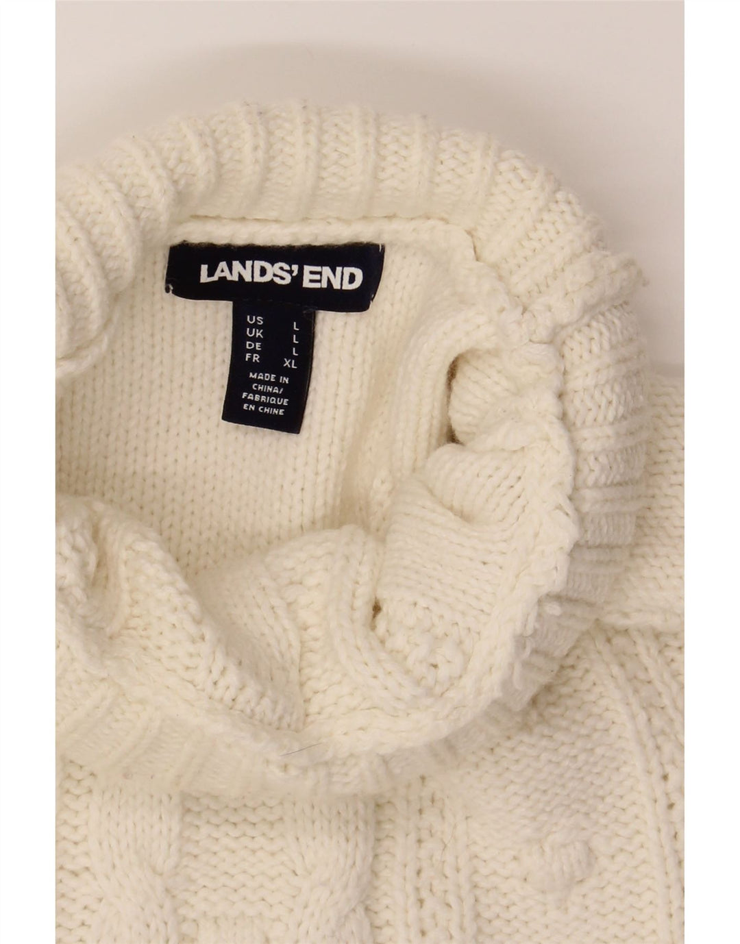 LANDS END Womens Roll Neck Jumper Sweater UK 16 Large White Cotton Vintage Lands End and Second-Hand Lands End from Messina Hembry 