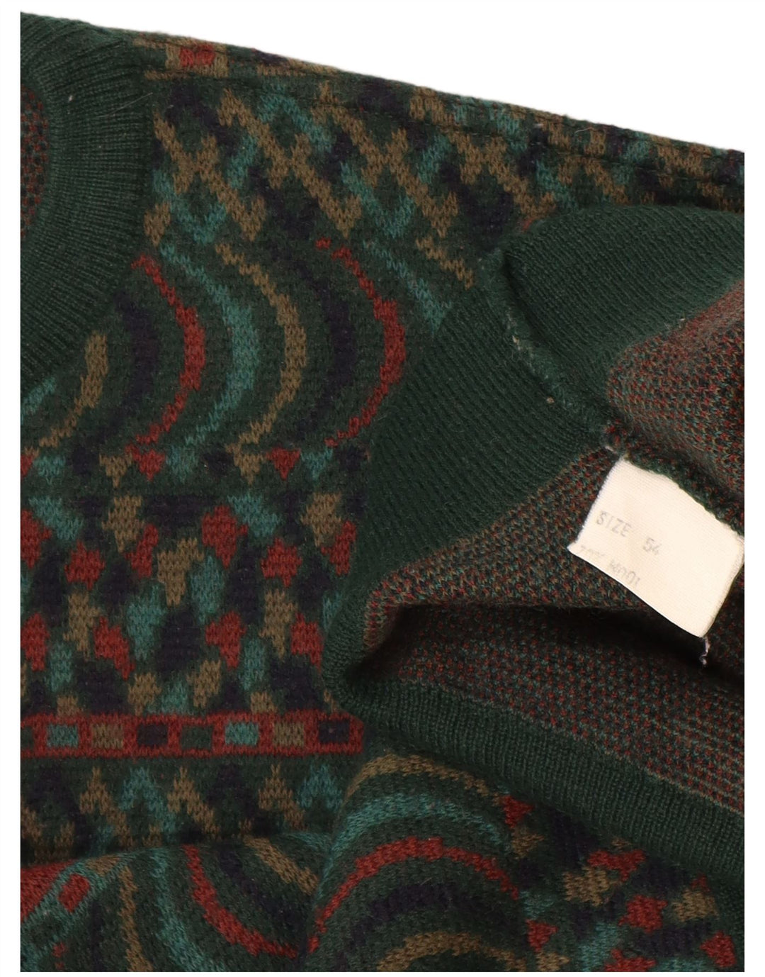 Мужской джемпер с круглым вырезом VINTAGE IT 54 XL, зеленый шерсть Fair Isle
