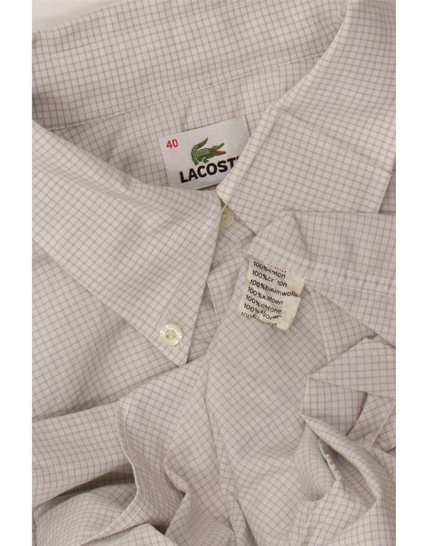 Мужская рубашка с коротким рукавом Lacoste, размер 40, средний белый хлопок в мелкую клетку