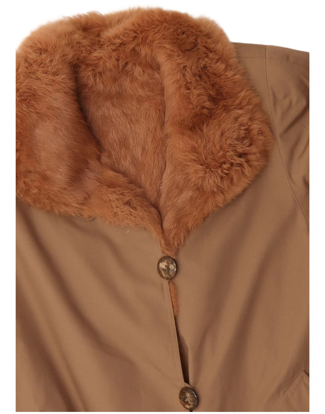 Винтажное женское пальто из шерпа UK 14, большое бежевое полиэстер