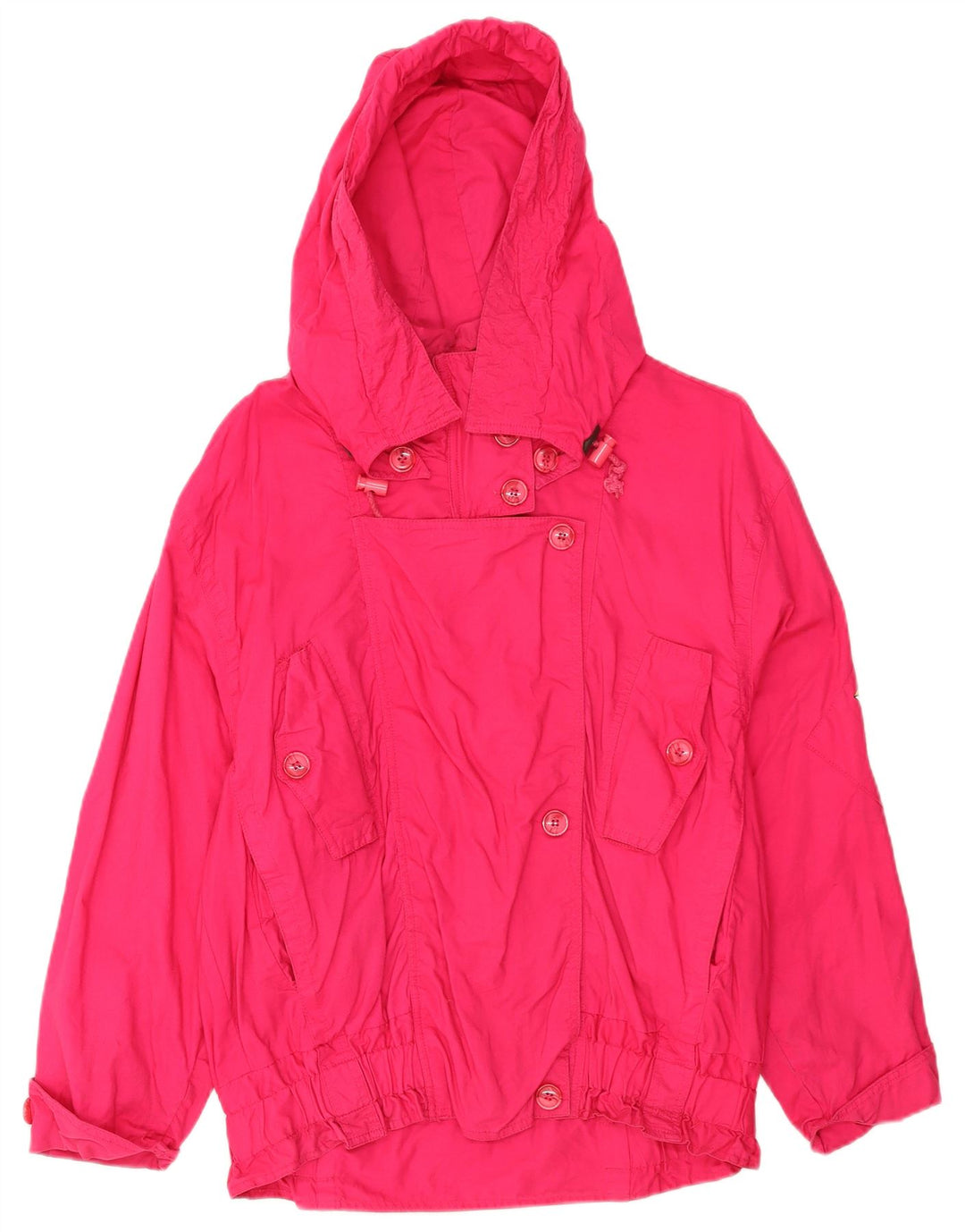 Винтажная женская куртка-ветровка оверсайз с капюшоном, Великобритания 12, хлопок среднего розового цвета