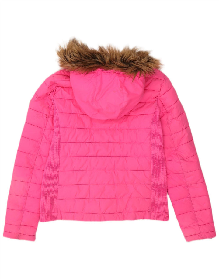Женская утепленная куртка с капюшоном Superdry UK 14, большой розовый полиэстер