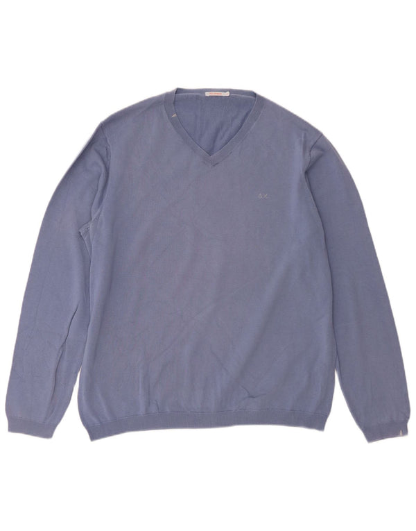 Женский джемпер с v-образным вырезом Sun68, Великобритания, 18 XL, синий хлопок