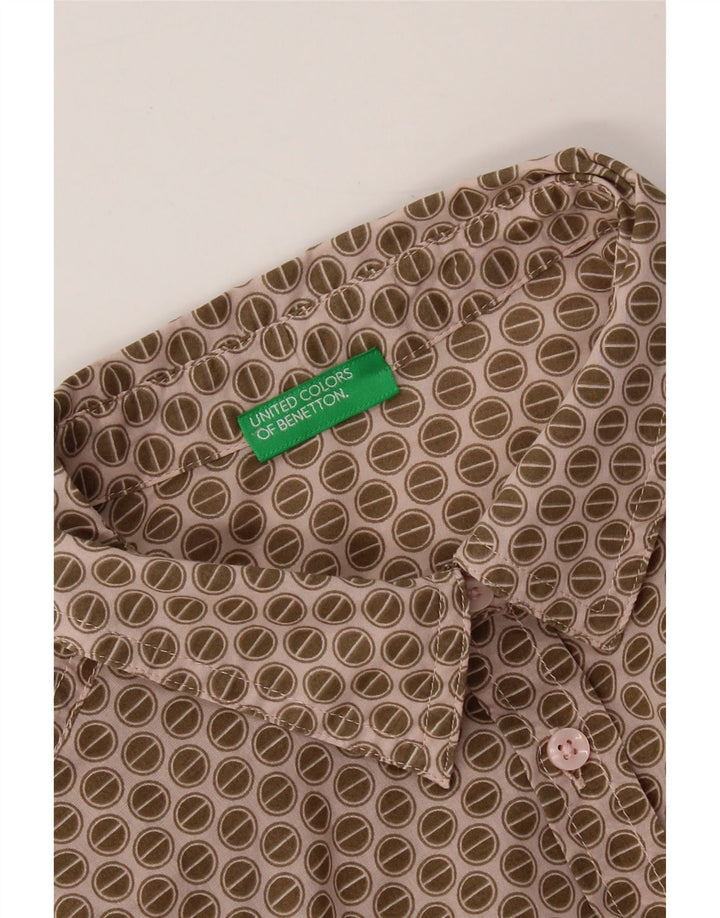 BENETTON Womens Shirt UK 10 Small Brown Geometric Cotton Vintage Benetton and Second-Hand Benetton from Messina Hembry 