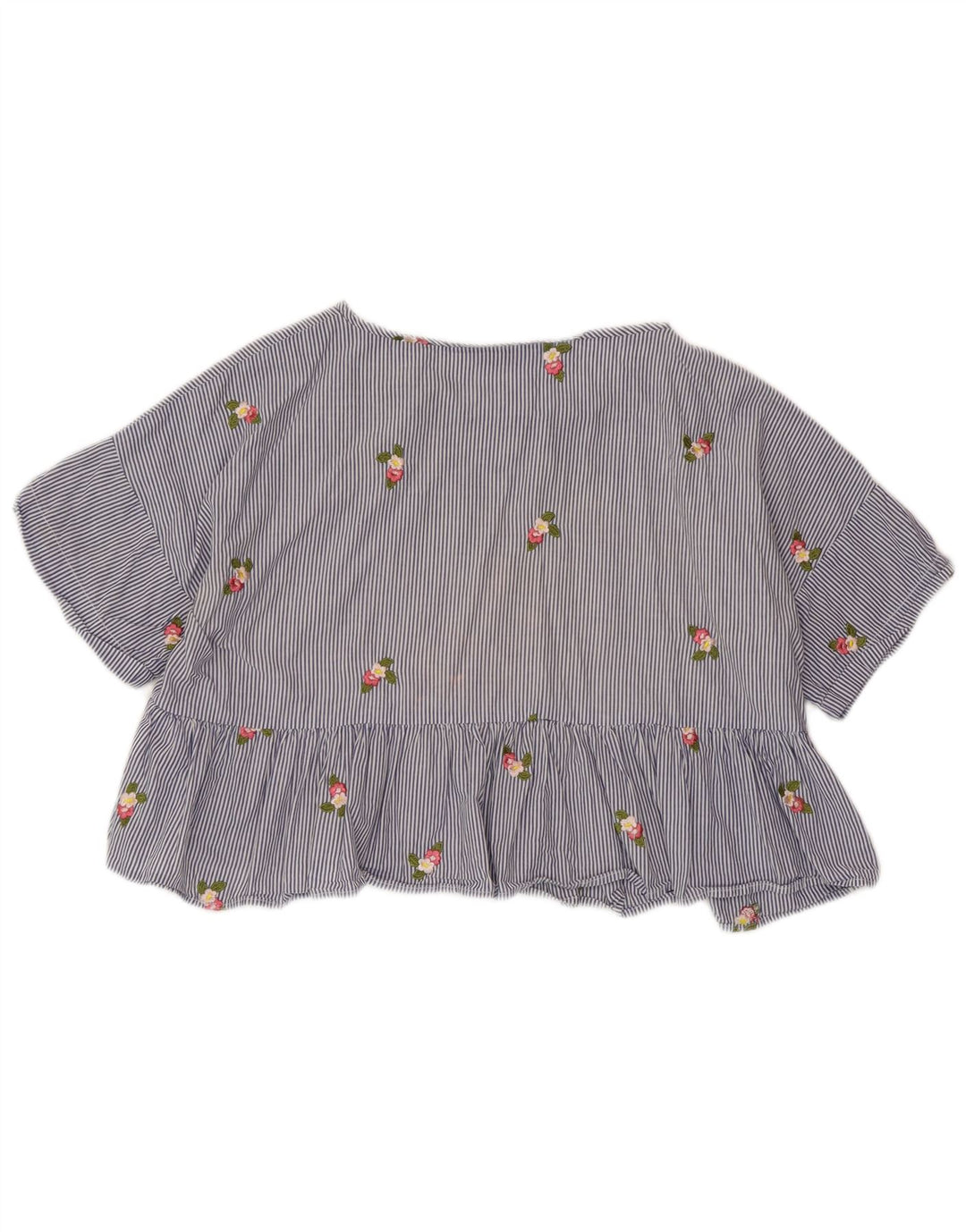 Женская укороченная блузка ZARA UK 14, средний синий в тонкую полоску