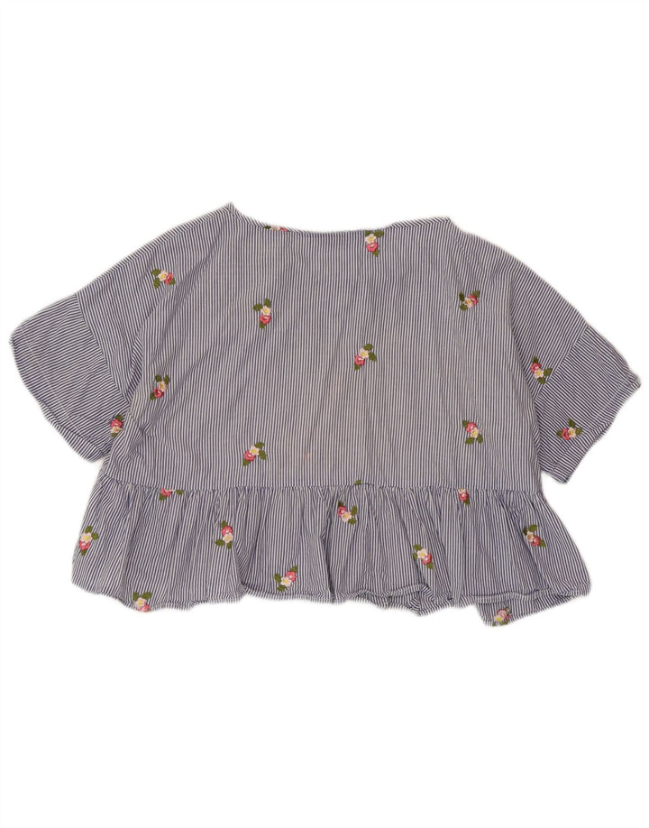 Женская укороченная блузка ZARA UK 14, средний синий в тонкую полоску