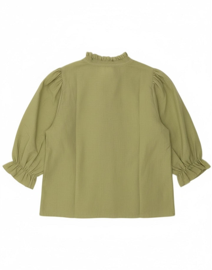 Винтажная женская блузка с рукавом 3/4 и рюшами спереди, топ EU 40, средний хаки, сердце