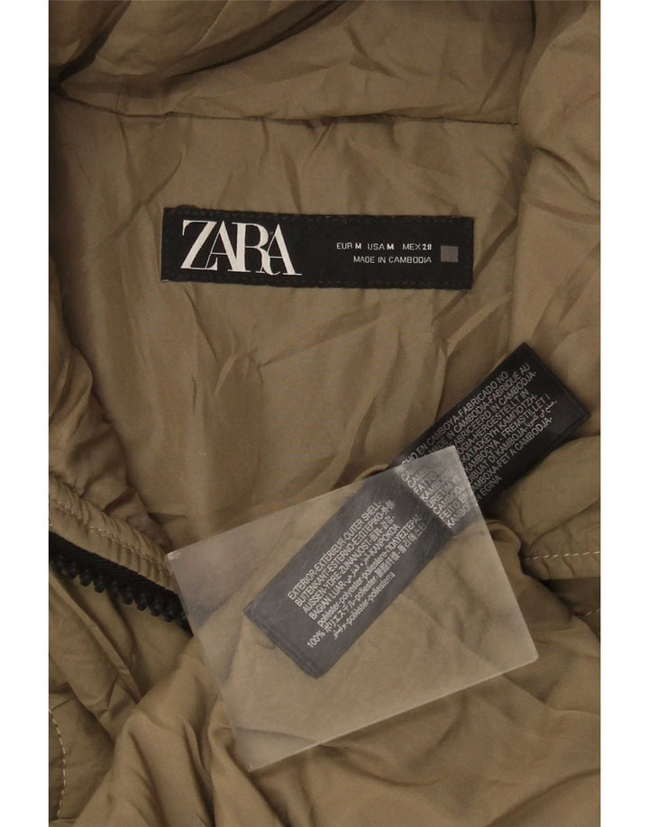 Женская утепленная куртка оверсайз с капюшоном Zara UK 14, средний цвет хаки, полиэстер