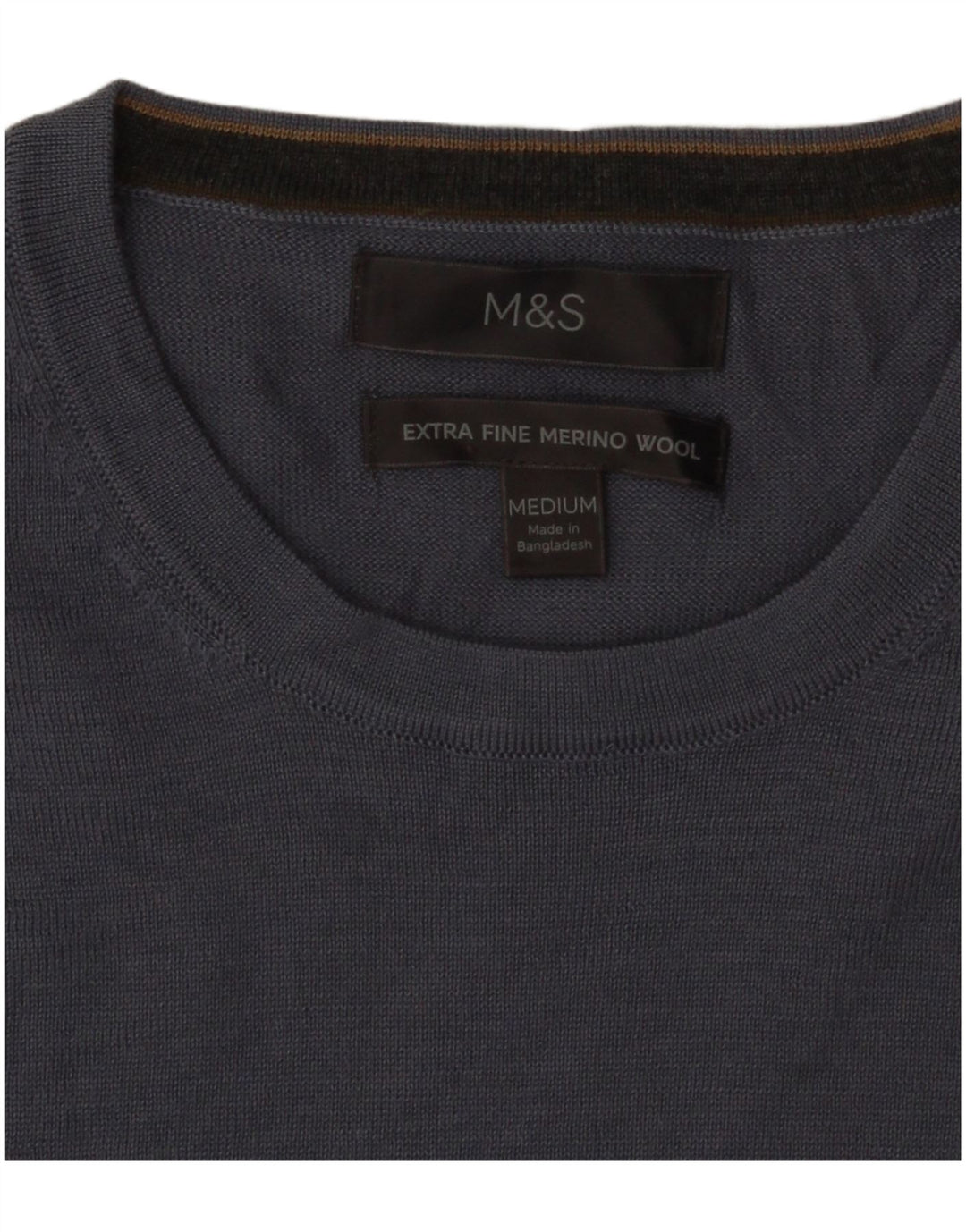 Мужской джемпер с круглым вырезом Marks & Spencer, средний синий шерстяной свитер