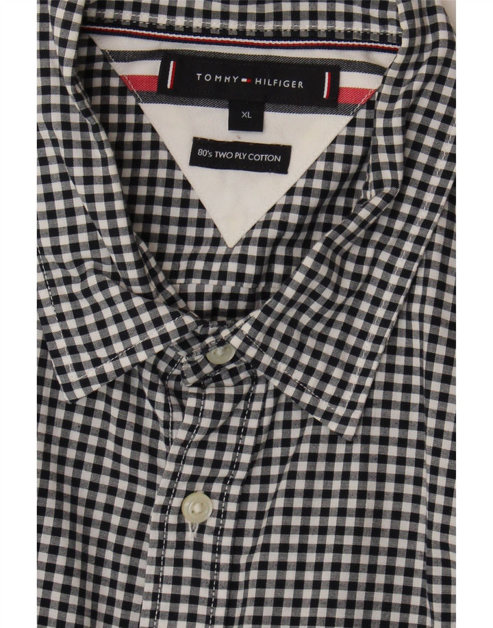 Мужская рубашка Tommy Hilfiger XL черная, хлопок в мелкую клетку
