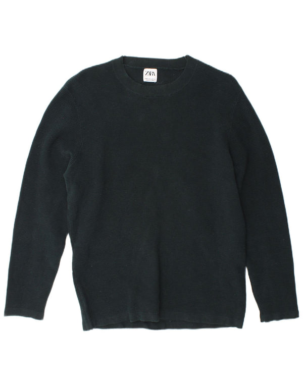 Zara Mens Crew Neck Jumper Sweater Medium Green