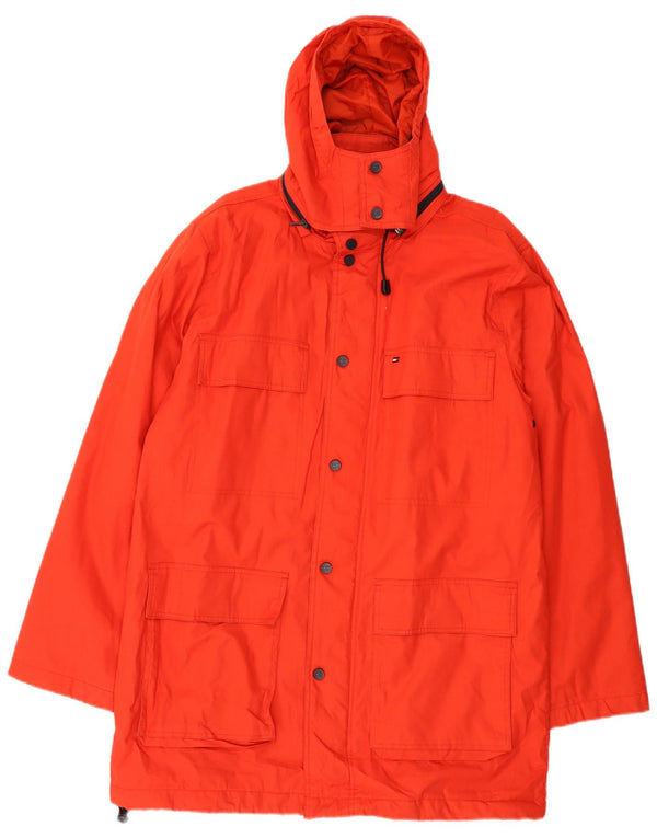 Tommy Hilfiger Мужская ветровка с капюшоном UK 40, большая красная хлопковая куртка