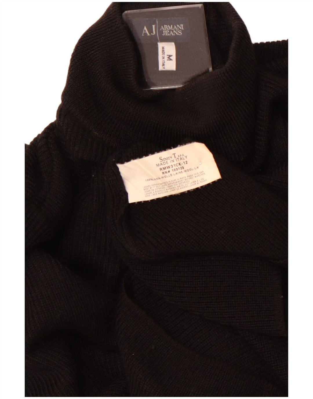 ARMANI JEANS Мужской джемпер с высоким воротником, средний черный шерстяной свитер