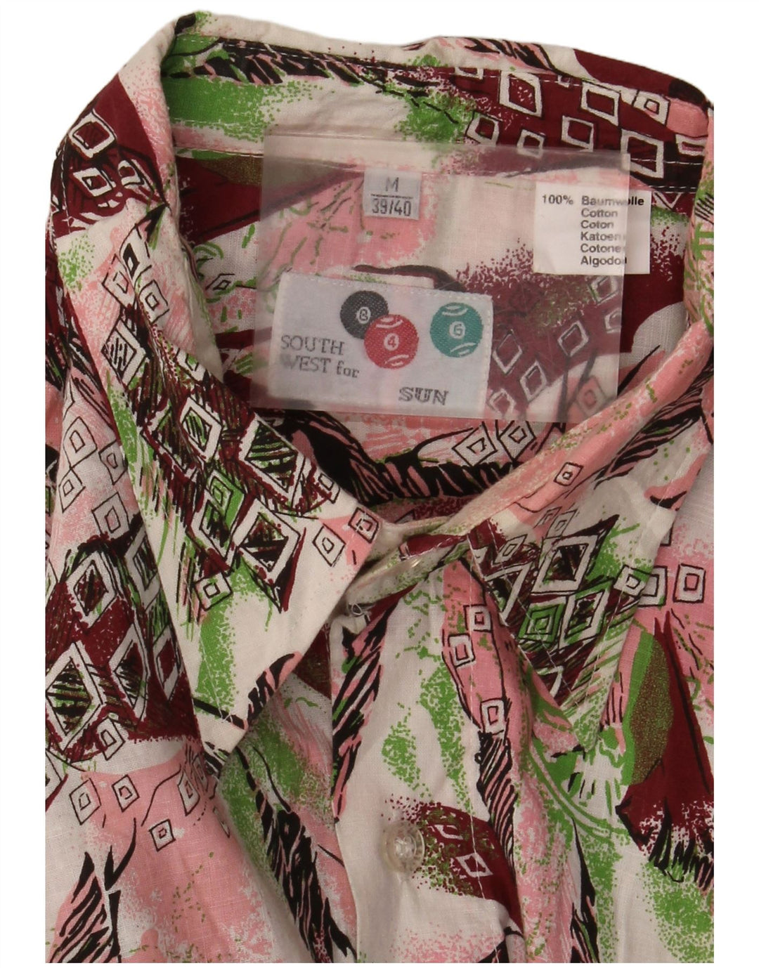 Винтажная мужская рубашка с абстрактным узором, размер 39/40, средняя, разноцветная