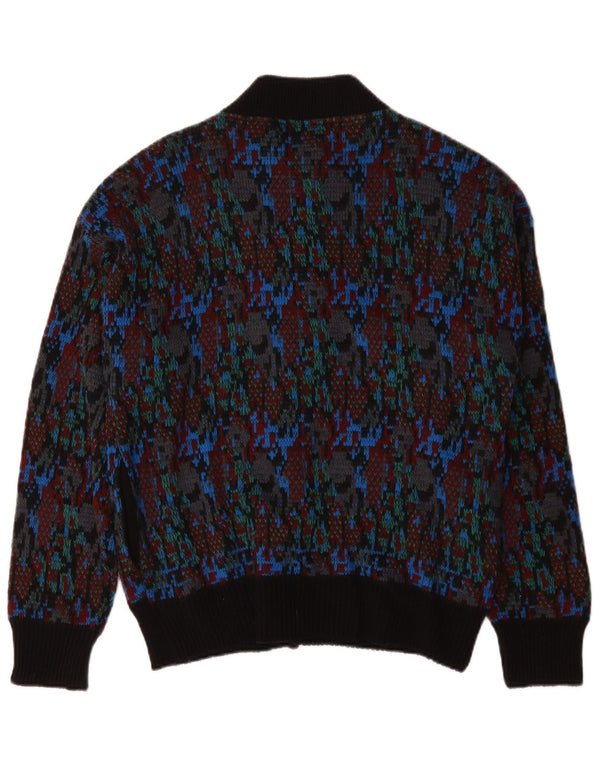 Vintage Mens Abstract Pattern Cardigan Sweater Medium Multicoloured Wool