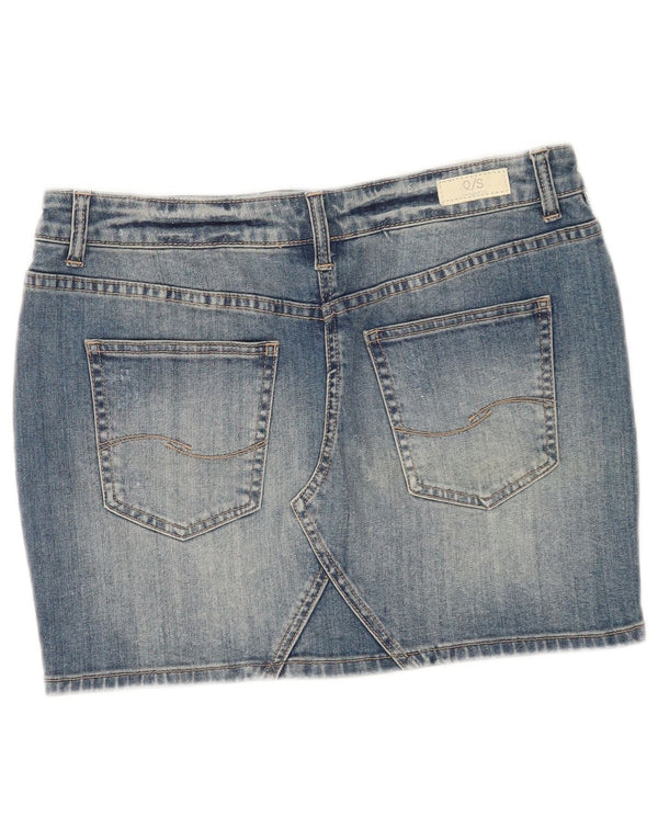 Винтажная женская джинсовая юбка с графическим рисунком EU 36, маленькая W30, синяя, хлопок