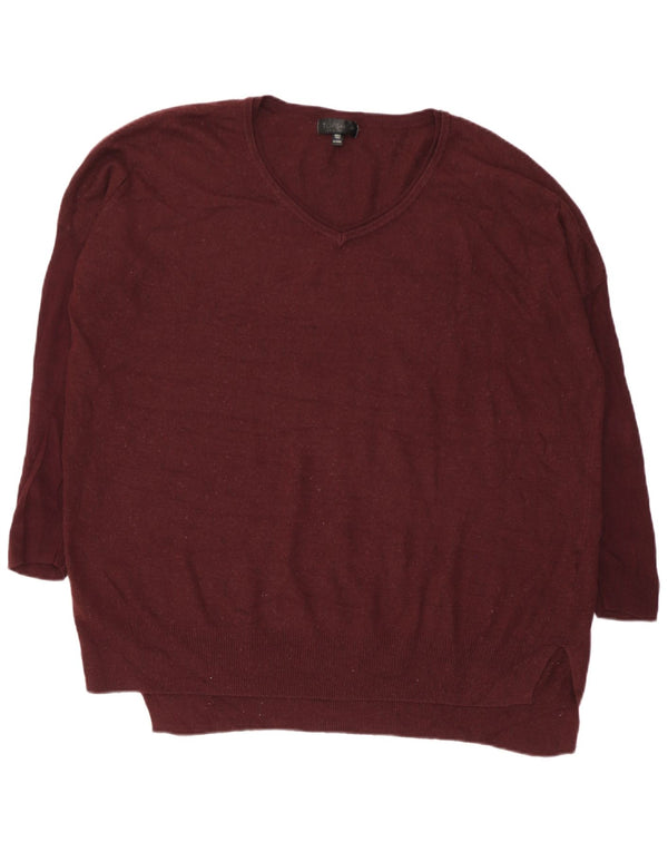 Женский джемпер с v-образным вырезом и рукавами 3/4 Topshop UK 10, маленький бордовый цвет