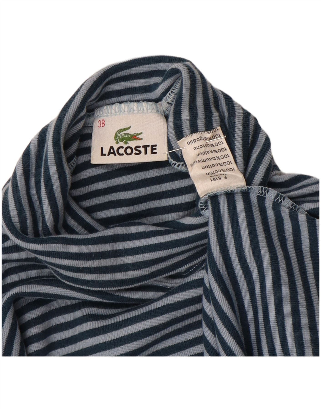 LACOSTE Женский топ с длинным рукавом, размер 38, средний синий в полоску, хлопок