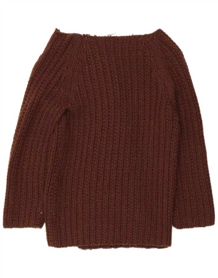 VINTAGE Женский длинный открытый кардиган-свитер UK 10, маленький коричневый цвет