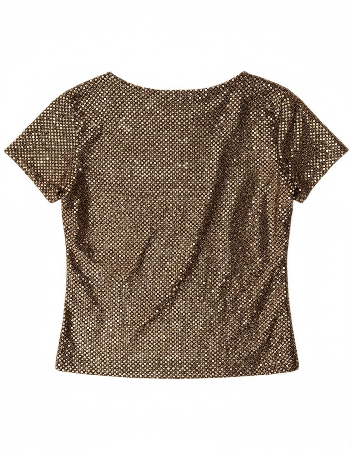 VINTAGE Womens Blouse Top UK 14 Medium Gold Polyester