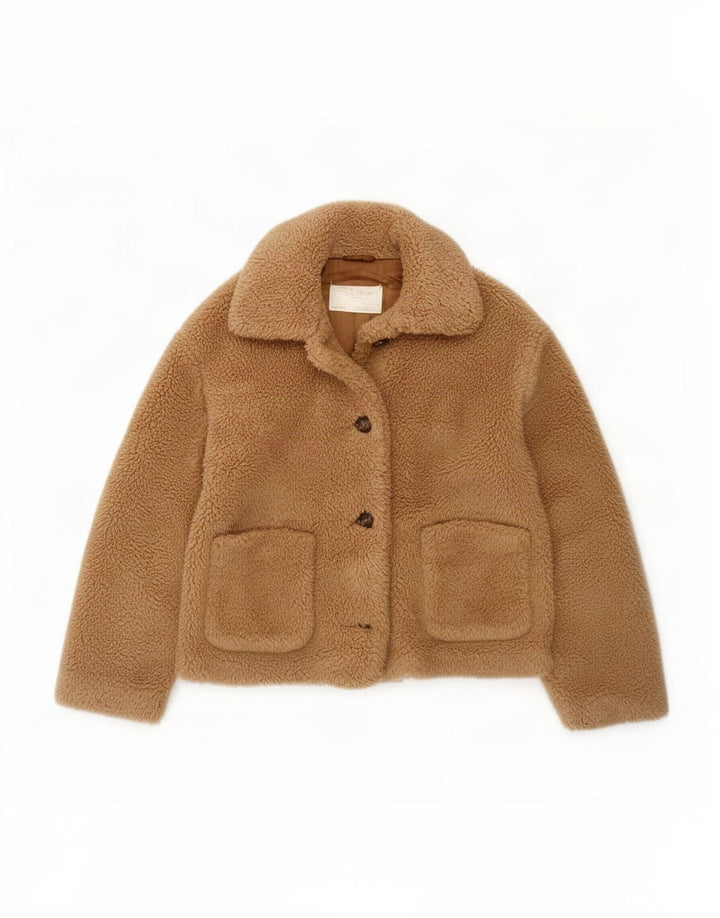 Женская куртка оверсайз из шерпы Zara UK 6 XS, коричневый полиэстер