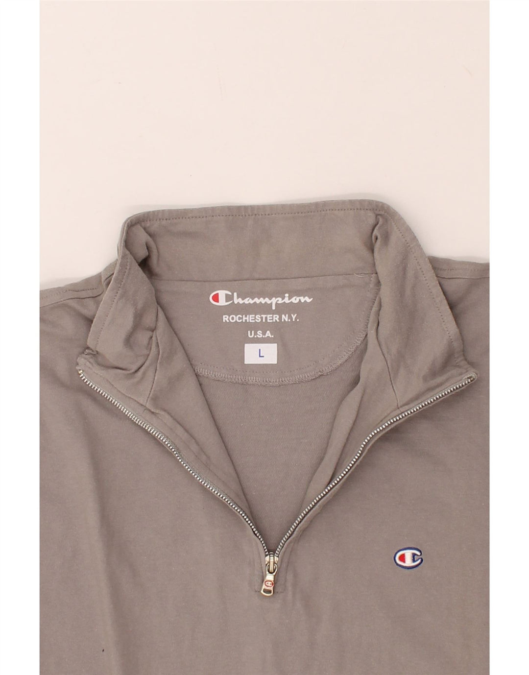 CHAMPION Mens Rochester Zip Neck Top Long Sleeve Large Grey Cotton Vintage Champion and Second-Hand Champion from Messina Hembry 