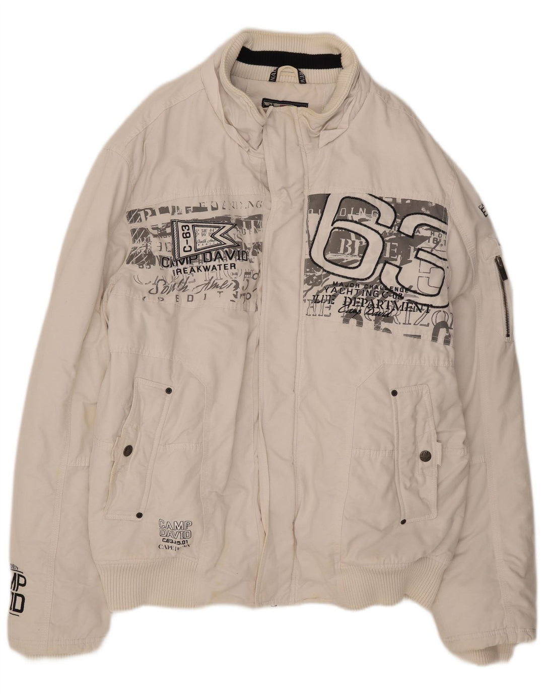 Мужская куртка-бомбер с рисунком Camp David UK 46 3XL, белый хлопок