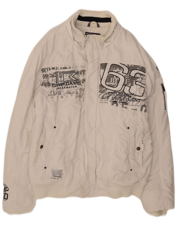 Мужская куртка-бомбер с рисунком Camp David UK 46 3XL, белый хлопок