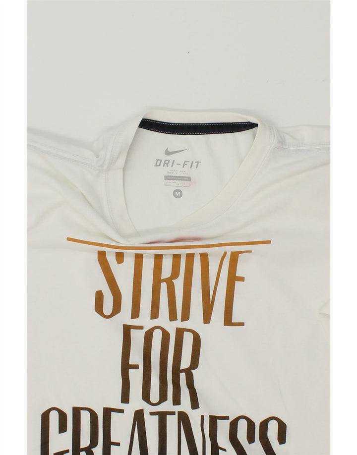 NIKE Womens Dri Fit Graphic T-Shirt Top UK 14 Medium White Vintage Nike and Second-Hand Nike from Messina Hembry 