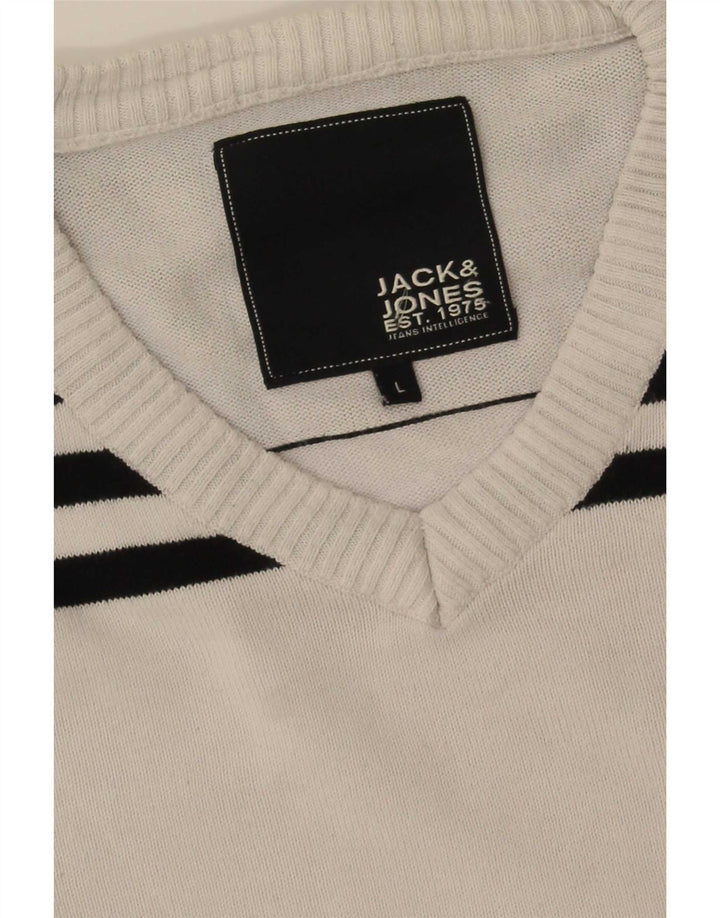 Мужской джемпер с v-образным вырезом Jack & Jones, большой белый цвет с цветными блоками