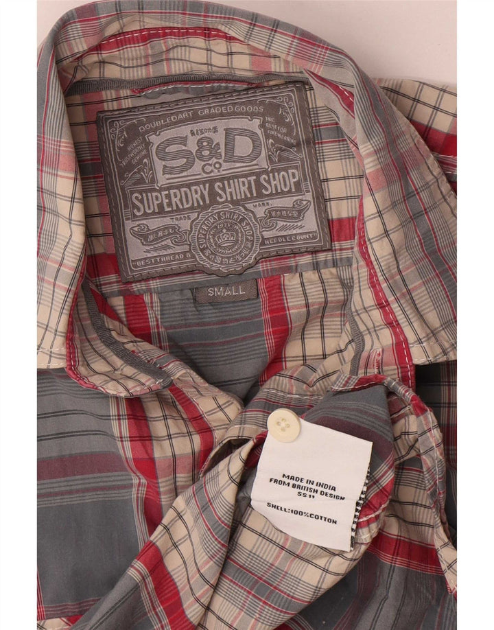 Мужская рубашка с коротким рукавом Superdry, маленькая синяя клетка, хлопок