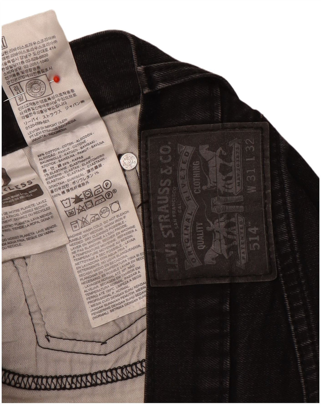 Мужские прямые джинсы Levi's 514 W31 L32, черный хлопок