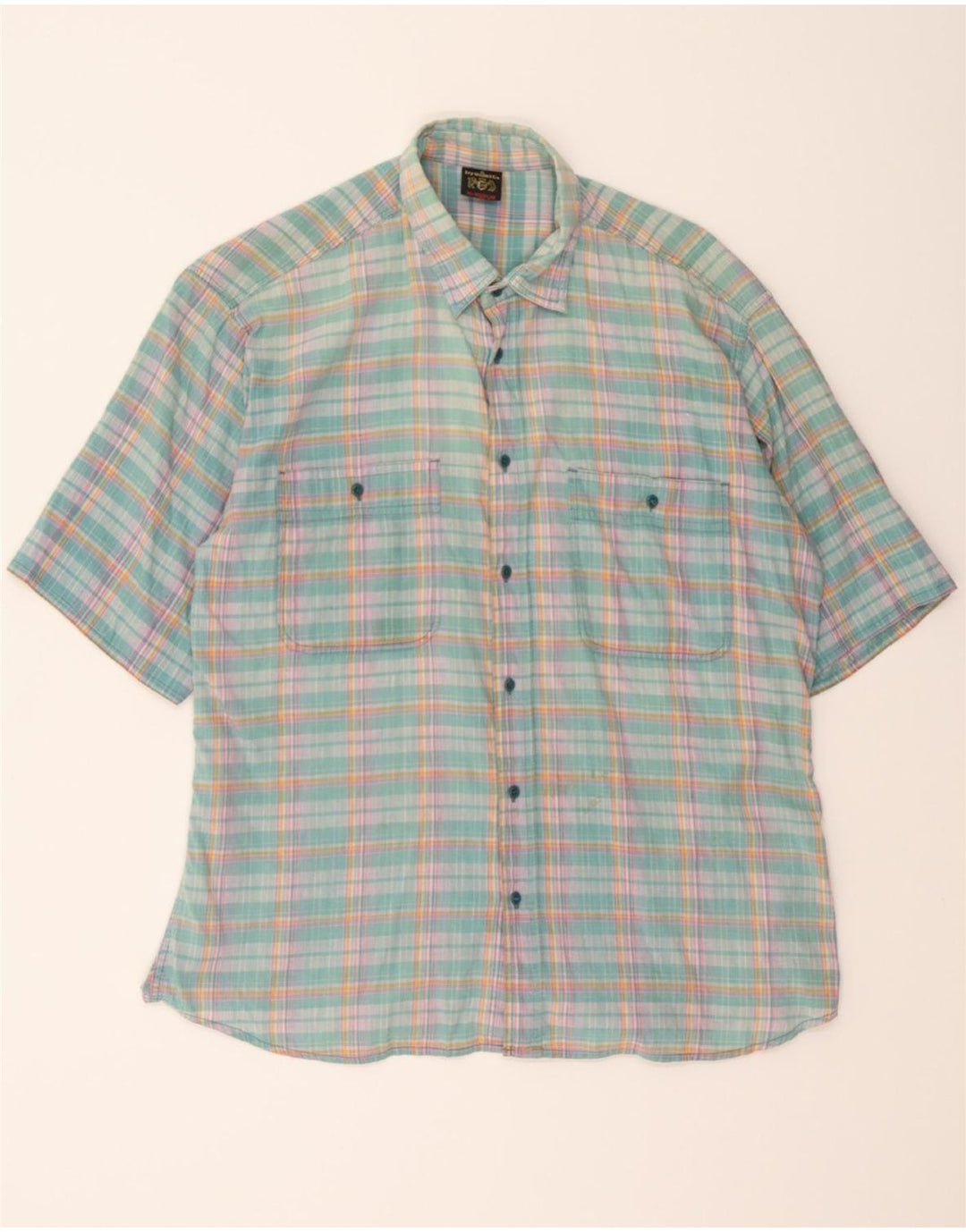 IVY OXFORD Mens Short Sleeve Shirt Medium Green Check Cotton Vintage Ivy Oxford and Second-Hand Ivy Oxford from Messina Hembry 