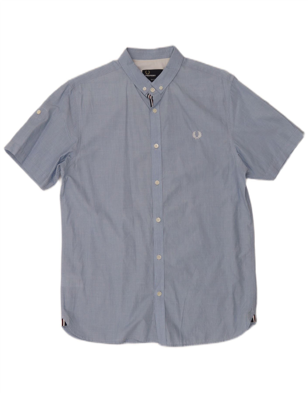 Мужская приталенная рубашка с коротким рукавом Fred Perry, хлопковая, среднего синего цвета