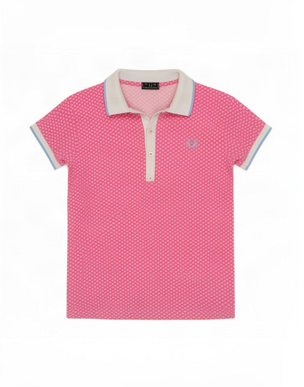 Женская укороченная рубашка-поло Fred Perry UK 12, хлопок среднего розового цвета с цветочным принтом