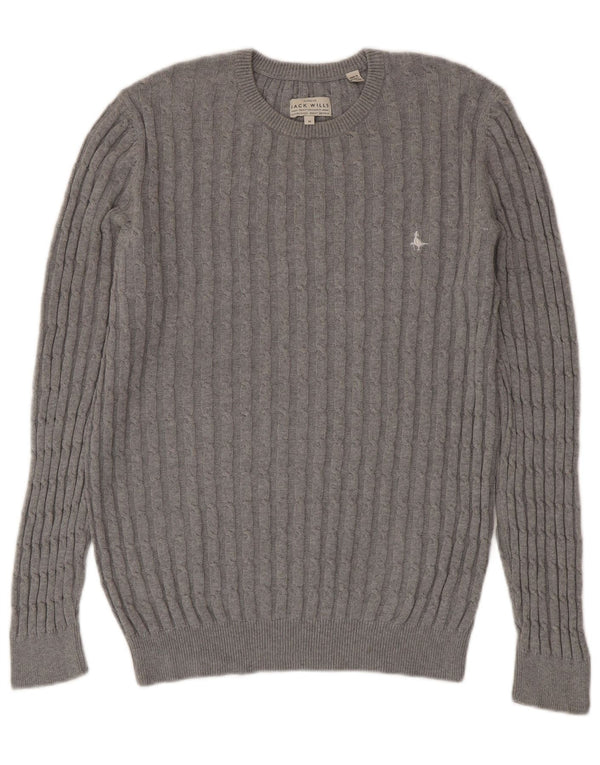 Мужской джемпер с круглым вырезом Jack Wills, хлопковый свитер среднего серого цвета